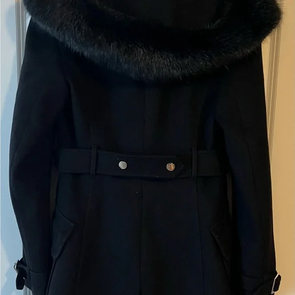 Karen Millen Double Breasted Black Winter Coat, Size 6 - Picture 2 of 4